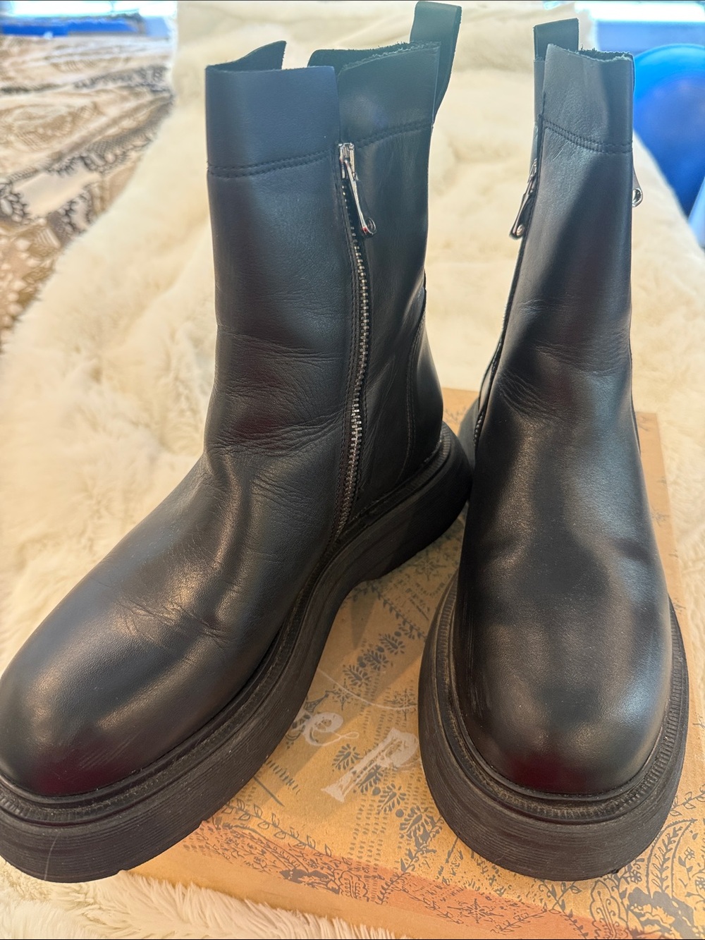 Free People Black Leather Platform Zip Ankle Boots